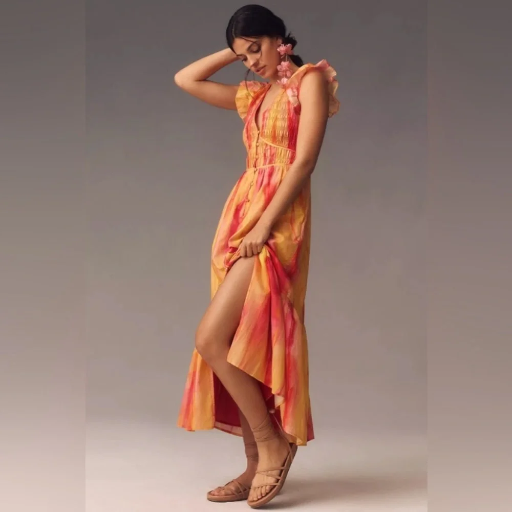 Anthropologie The Peregrine Midi Dress Pink Orange Maxi Size XS - Picture 2 of 16